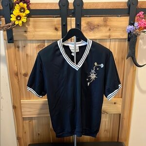 Peter Popovitch Embroidered Black Short Sleeve V-Neck Tee